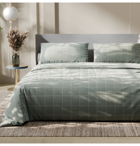 Постельное бельё Этель 2 сп «Клетка», оливковое, 175×215, 200×220, 50×70-2 штуки, бязь, 125 г/м² (9355733) 