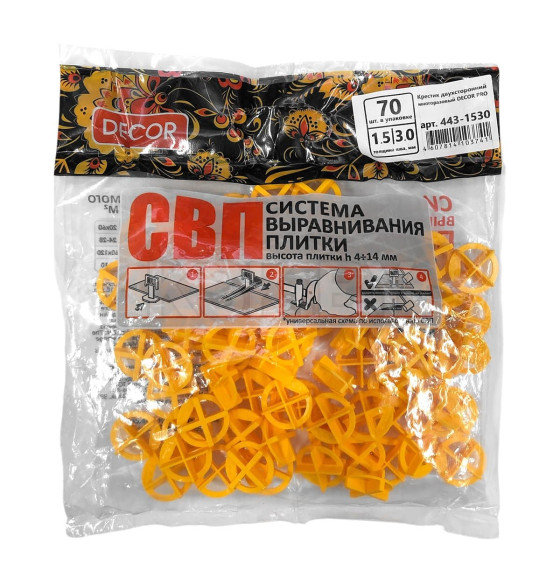 Крестики для кафеля 1,5/3 мм, 70 шт. DECOR (443-1530) 