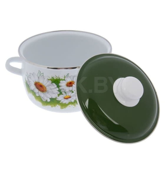 Кастрюля сферическая СтальЭмаль "Ромашки лето" (3,0л) 6RC181M белоснежный (65316) 