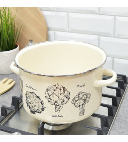 Кастрюля цилиндрическая СтальЭмаль "Брокколи" (5,5л) 1RD221M слоновая кость