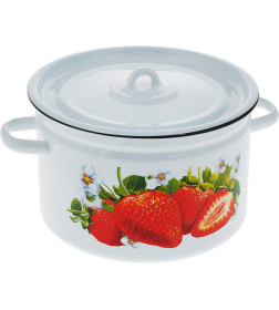 Кастрюля цилиндрическая СтальЭмаль "Клубника садовая" (7,0л) 1с18с белоснежный