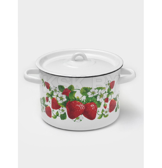 Кастрюля цилиндрическая СтальЭмаль "Клубничная поляна" (4,5л) 1с17с белоснежный (00100485) 
