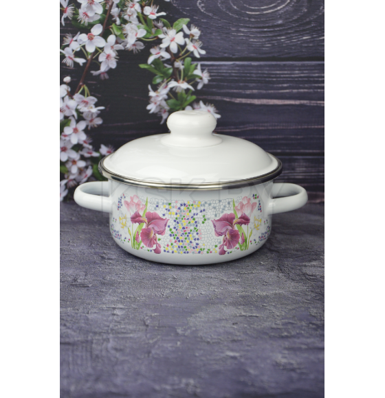 Кастрюля цилиндрическая СтальЭмаль "Мозаика" (1,5л) 1RB161M белоснежный (49222) 