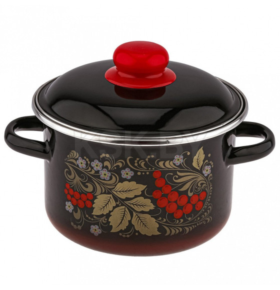 Кастрюля цилиндрическая СтальЭмаль "Рябина" (2,0л) 7RD161M черный (43926) 