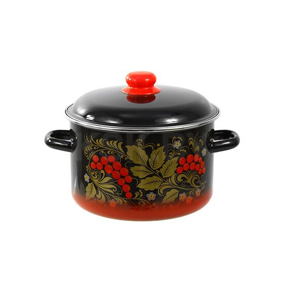 Кастрюля цилиндрическая СтальЭмаль "Рябина" (5,5л) 7RD221M черный (46531) 