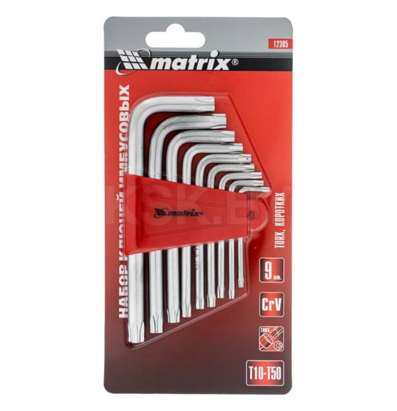 Набор ключей имбусовых TORX T10-T50 CrV, короткие, сатинированные (9 шт.) Matrix 12305 (12305) 