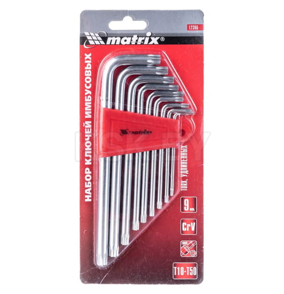 Набор ключей имбусовых TORX T10-T50 CrV, удлиненные, сатинированные (9 шт.) Matrix 12306 (12306) 