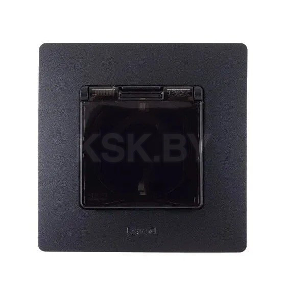 Розетка 1-я с з/к с крышкой IP44 антрацит Etika (672626) 