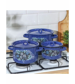 Набор кастрюль СтальЭмаль (3пр.) "Голубика" 1с33 №33 син.