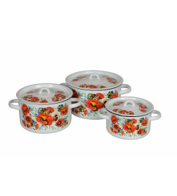 Набор кастрюль СтальЭмаль (3пр.) "Маки мечта" 1с33 №33 белоснежный