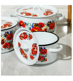 Набор кастрюль СтальЭмаль (3пр.) "Маки мечта" 1с33 №33 белоснежный