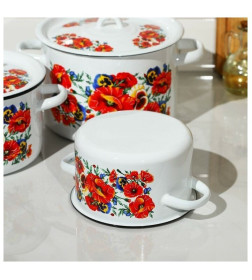 Набор кастрюль СтальЭмаль (3пр.) "Маки мечта" 1с33 №33 белоснежный