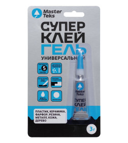 Супер-клей гель MasterTeks цианоакрилатный универсальный, прозрачный, 3 г