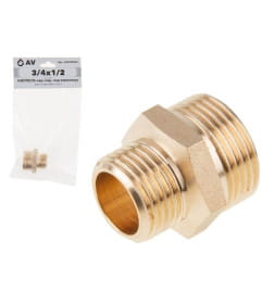 Ниппель переходной под евроконус  3/4"х1/2" нар.-нар.,  латунь, AV Engineering 