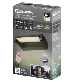 Светильник настенный LED, Аура, L200 мм, 6 Вт, 3000 K, алюминий/черный, IP65 TDM SQ0345-1036