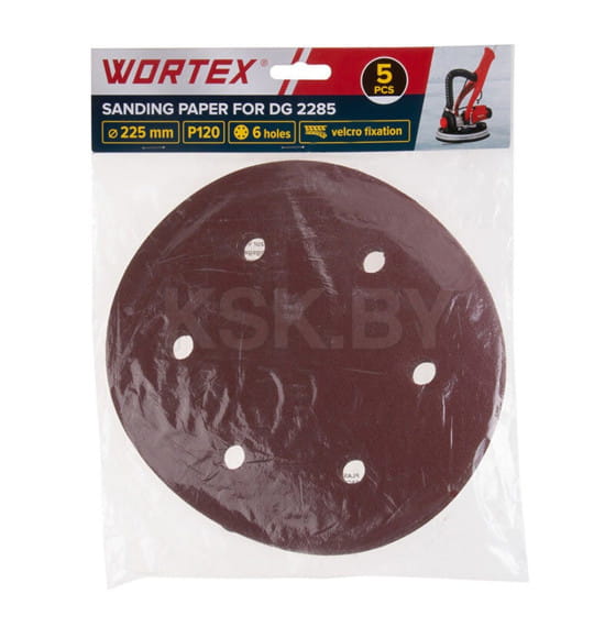 Шлифлист 225 мм Р80 самосцепляющийся, 6 отверстий (5 шт.) WORTEX 1304560 (1304560) 