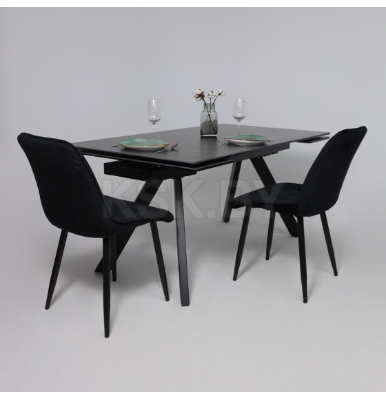 Стол МОНАКО NEW,керамика 0 кат. 1600(2240)*900, Камень черный Greys Black/Черный матовый (121522) 