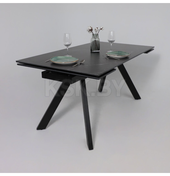 Стол МОНАКО NEW,керамика 0 кат. 1600(2240)*900, Камень черный Greys Black/Черный матовый (121522) 