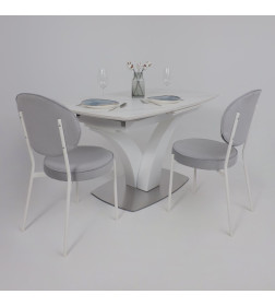 Стол НОТР ДАМ MODERNE, керамика 0 кат. 1400(1800)*850, Камень светло-серый Greys Snow/Белый Муар