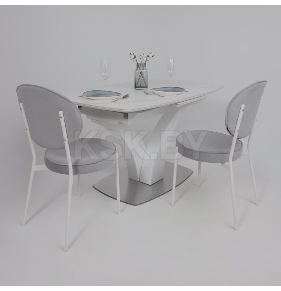 Стол НОТР ДАМ MODERNE, керамика 0 кат. 1400(1800)*850, Камень светло-серый Greys Snow/Белый Муар (117195) 