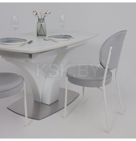 Стол НОТР ДАМ MODERNE, керамика 0 кат. 1400(1800)*850, Камень светло-серый Greys Snow/Белый Муар (117195) 