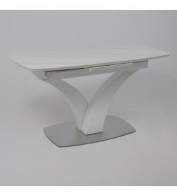 Стол НОТР ДАМ MODERNE, керамика 0 кат. 1400(1800)*850, Камень светло-серый Greys Snow/Белый Муар