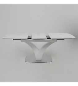 Стол НОТР ДАМ MODERNE, керамика 0 кат. 1400(1800)*850, Камень светло-серый Greys Snow/Белый Муар