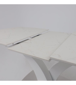 Стол НОТР ДАМ MODERNE, керамика 2 кат. 1400(1800)*850, Камень белый Calacata vagli/Белый Муар