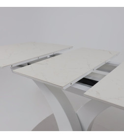 Стол НОТР ДАМ MODERNE, керамика 2 кат. 1400(1800)*850, Камень белый Calacata vagli/Белый Муар
