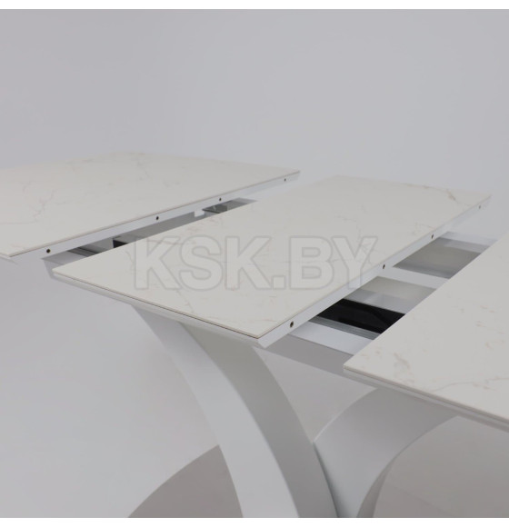 Стол НОТР ДАМ MODERNE, керамика 2 кат. 1400(1800)*850, Камень белый Calacata vagli/Белый Муар (117056) 