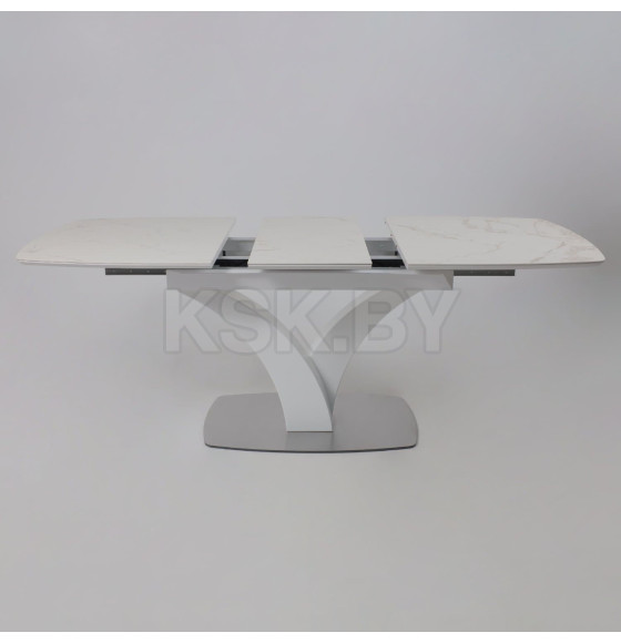 Стол НОТР ДАМ MODERNE, керамика 2 кат. 1400(1800)*850, Камень белый Calacata vagli/Белый Муар (117056) 