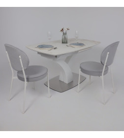 Стол НОТР ДАМ MODERNE, керамика 2 кат. 1400(1800)*850, Камень белый Calacata vagli/Белый Муар