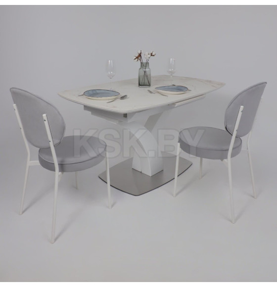 Стол НОТР ДАМ MODERNE, керамика 2 кат. 1400(1800)*850, Камень белый Calacata vagli/Белый Муар (117056) 