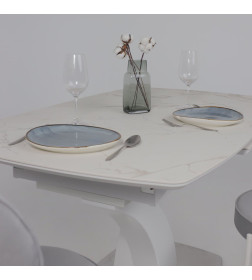 Стол НОТР ДАМ MODERNE, керамика 2 кат. 1400(1800)*850, Камень белый Calacata vagli/Белый Муар