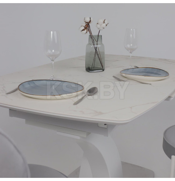 Стол НОТР ДАМ MODERNE, керамика 2 кат. 1400(1800)*850, Камень белый Calacata vagli/Белый Муар (117056) 