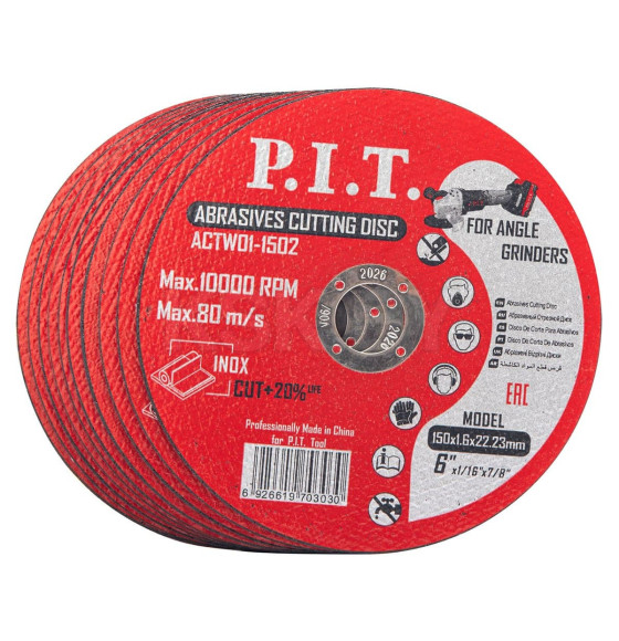 Диск отрезной по металлу 150x22,2x1,6 мм (упак. 10 шт.) P.I.T. ACTW01-1502 (ACTW01-1502)