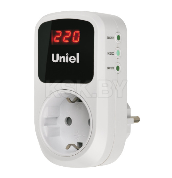 Реле напряжения однофазное. 16А. 3500Вт. с заземлением UBR-E35 WHITE Uniel (UL-00012537) 
