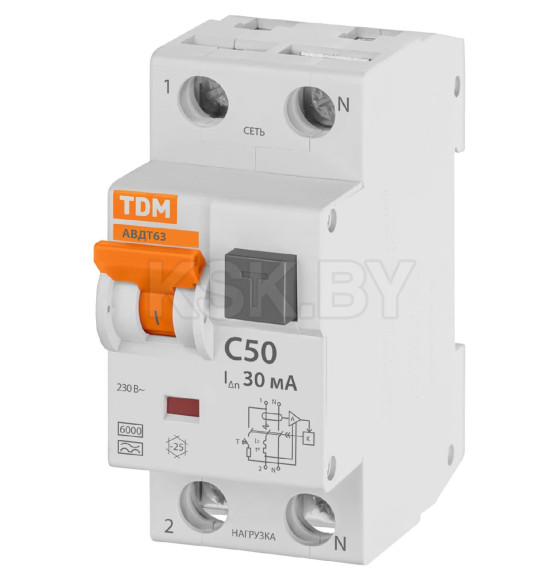 Автоматический выключатель дифференциального тока 63 2Р(1Р+N) C50 30мА 6кА тип А TDM SQ0202-0011 (SQ0202-0011) 