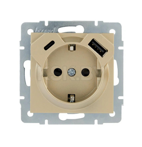 Розетка 1-я с з/к TC+USB разъём золото Lezard VESNA 742-3688-181TC (742-3688-181TC)