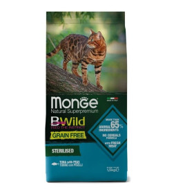 Сухой корм Monge Cat BWild GRAIN FREE для стерилизованных кошек, беззерновой, из тунца, 1,5 кг