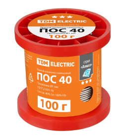 Припой ПОС 40, проволока Ø1 мм, 100 гр, катушка "Алмаз" TDM SQ1025-1809