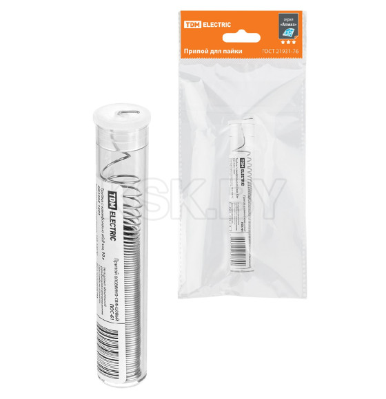 Припой ПОС 61, трубка с канифолью Ø0,8 мм, 10 г, колба "Алмаз" TDM SQ1025-1601 (SQ1025-1601) 