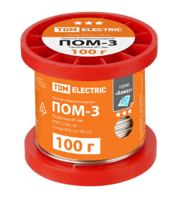 Припой ПОМ-3, проволока Ø1 мм, 100 г, катушка "Алмаз" TDM SQ1025-1814