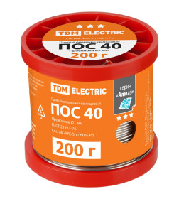 Припой ПОС 40, проволока Ø1 мм, 200 г, катушка "Алмаз" TDM SQ1025-1810