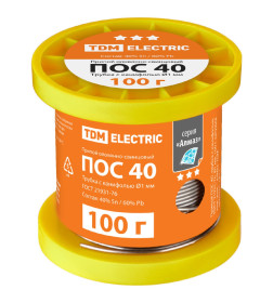 Припой ПОС 40, трубка с канифолью Ø1 мм, 100 г, катушка "Алмаз" TDM SQ1025-1811