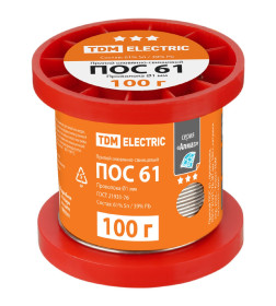 Припой ПОС 61, проволока Ø1 мм, 100 г, катушка "Алмаз" TDM SQ1025-1805