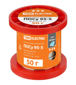 Припой ПОСу 95-5, проволока Ø1 мм, 50 г, катушка "Алмаз" TDM SQ1025-1815