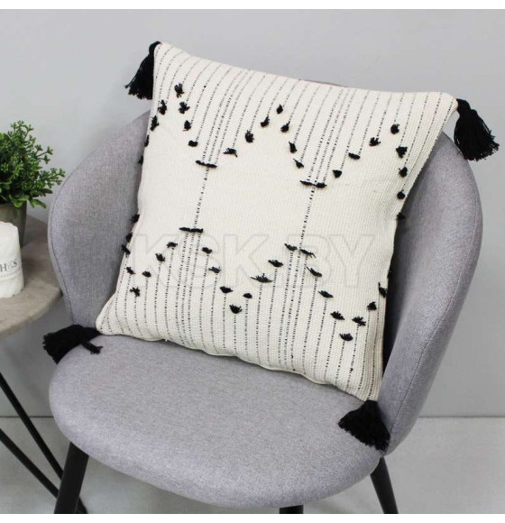 Наволочка декоративная MATEX TUFTED  Размер: 45х45 Цвет: молочный;черный Артикул: ALEX-019 (ALEX-019) 