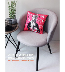 Подушка декоративная "Девушка с горностаем" 33x33 см (розовый, черный, белый) MATEX ART 63-483