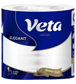 Бумага туалетная VETA ELEGANT белая (3слоя) 4рул., на втулке, 100% целлюлоза